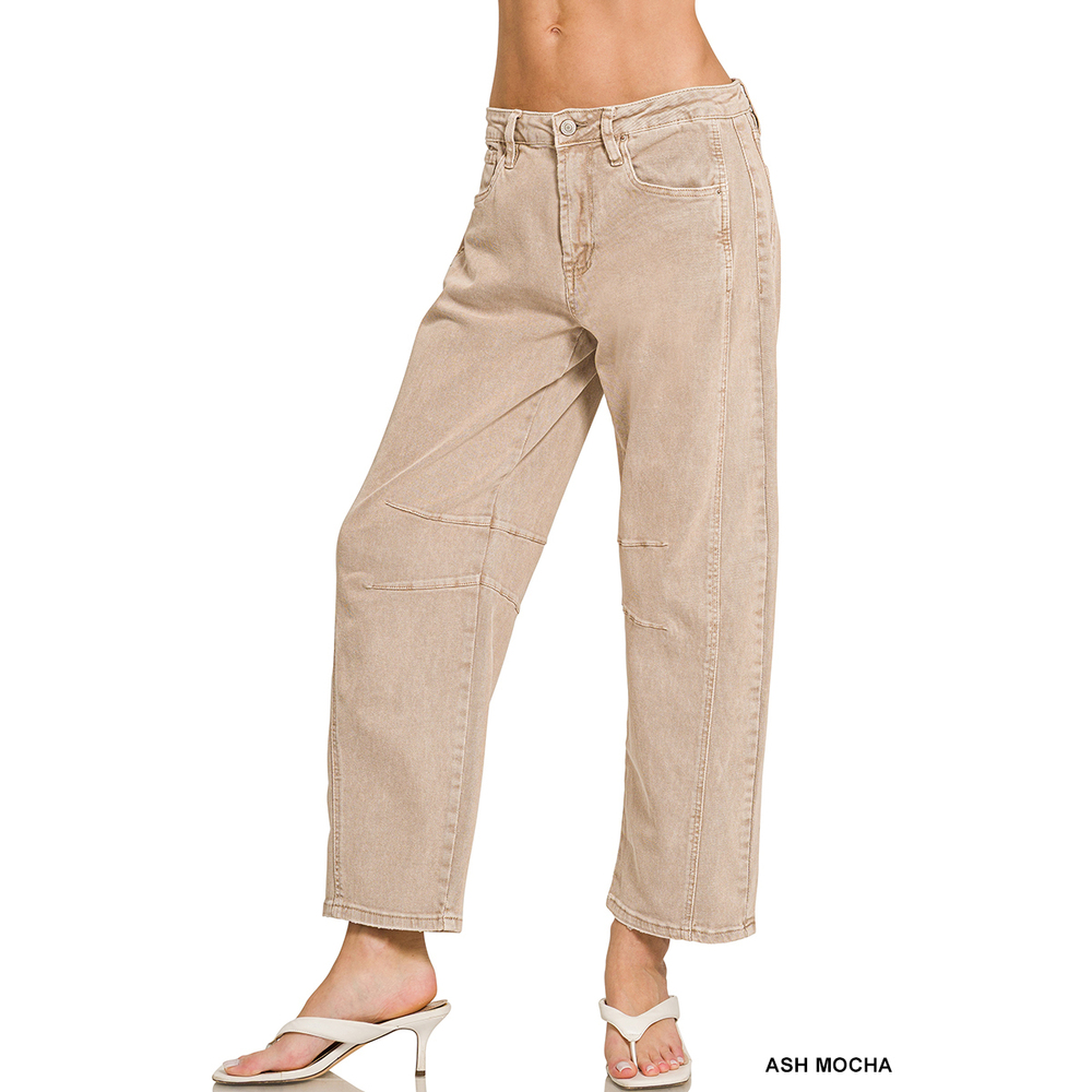 Z3 ASH MOCHA Zenana Barrel-Leg Color Denim Pants Various Sizes